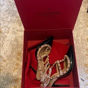 Valentino Garavani Black and Cream Studded Heels